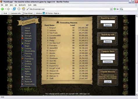 The HiScores is a website feature in which players are ranked by their experience in skills. . Runescape highscores